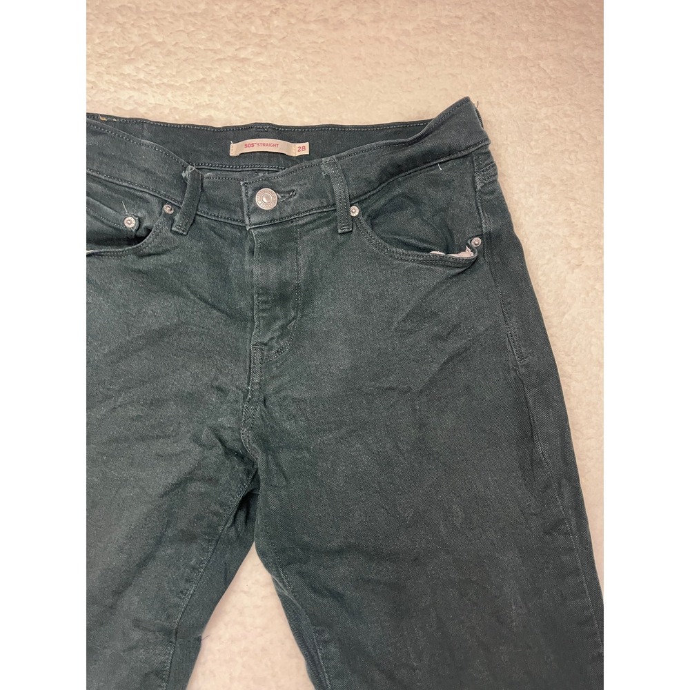 Levi's 505 Straight Jeans Women 28 Dark Green Black Denim‎ Mid Rise